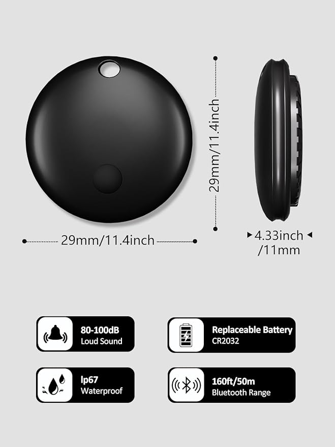 Tracker Tags, Item Finder Work with Apple Find My (iOS Only), Tracking Device Locator Smart Tag for Luggage, Keys, Wallet, Bike, Pets, Bags (Black, 1 Pack)