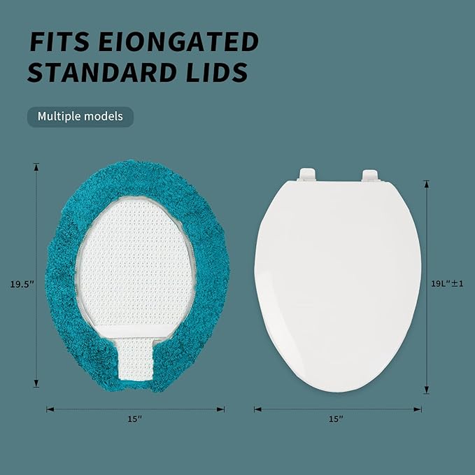 Microfiber Elongated Toilet Seat Cover 19.5"x 15" Machine Washable Solid Toilet Lid Cover Adjustable Rubber Backing Fits Most 18-19.5" L x 14-16" W Elongated Toilet Seat