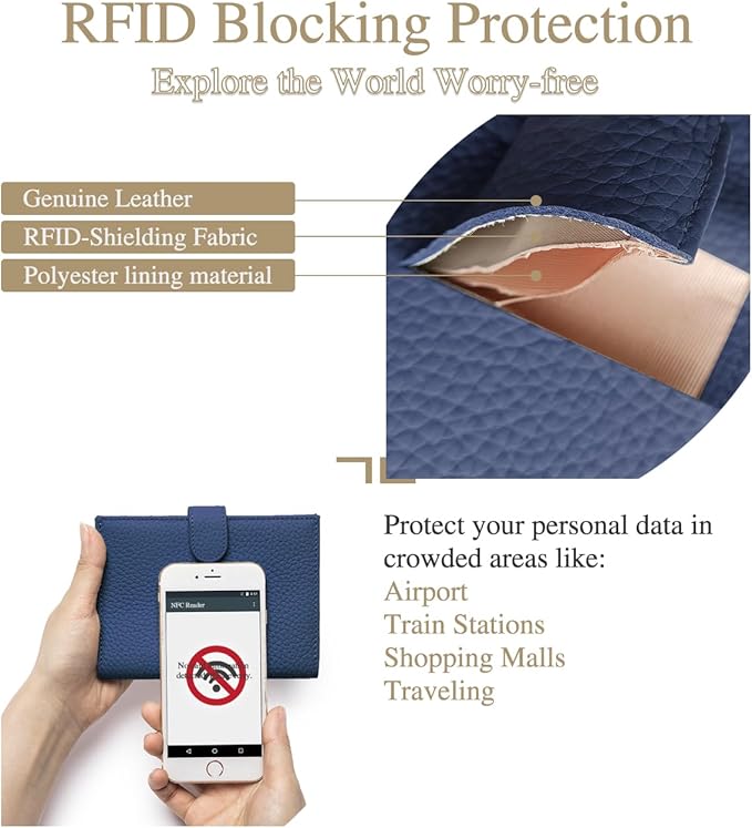 RFID Slim Leather Passport Holder for Travel Women & Men – Travel Wallet with Passport Slot & Card Slots, Zippered Coins Pocket and Cash Holder Cover Case (Sapphire Blue)