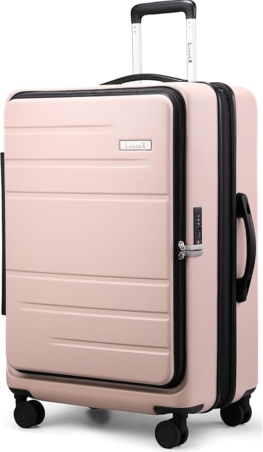 LUGGEX 28 Inch Luggage with Spinner Wheels, Expandable PC Hard Shell Checked Suitcase with Front Opening, Lightweight (Pink, 28 Inch)