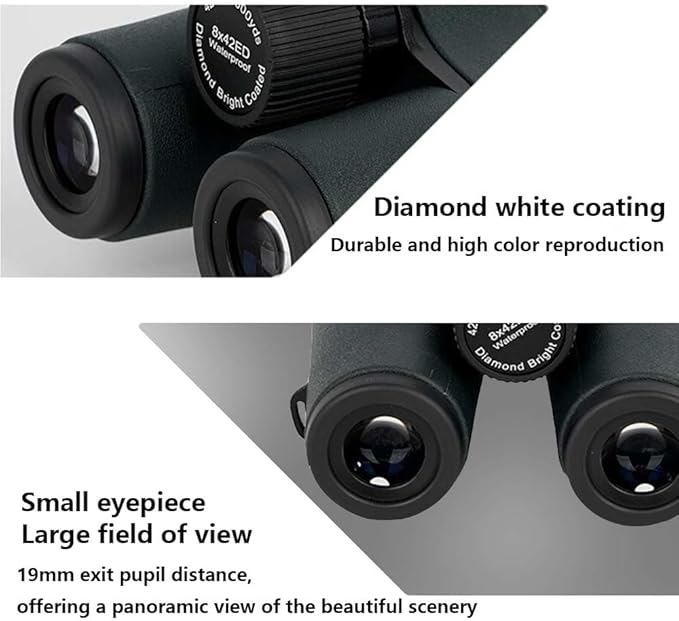 8x42ED Compact Binoculars for Adults – High-Powered BAK4 Prisms, Diamond White Coating, Waterproof & Fogproof, Rubber Armored – Ideal for Bird Watching, Hunting, Travel, Outdoor Sports