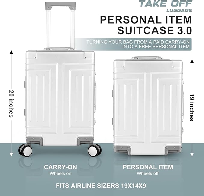 All Aluminum 20'' Luggage with Removable Spinner Wheels,Provide Spare Wheels.Carry on Luggage 22 x 14 x 9 Airline Approved Lightweight Metal Hard Shell Zipperless Suitcase