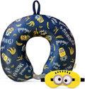 MINISO Minions Travel Neck Pillow with Eye Mask, Cute Cartoon 100% Memory Foam Neck Support Pillow, Lightweight Travelling Pillow Set for Airplane, Car and Home Use