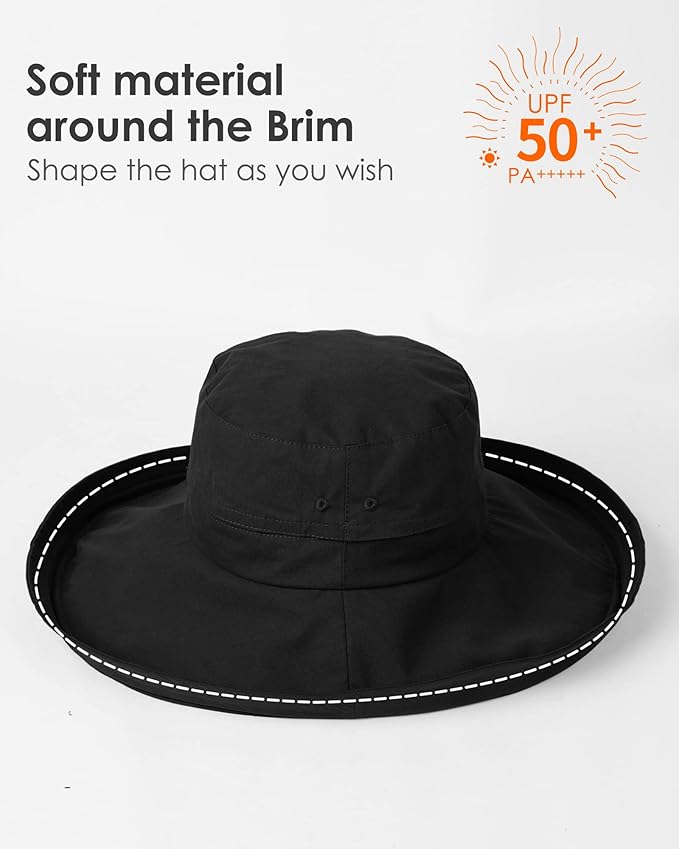 Sun Hats for Women Gardening Hat Wide Brim Ponytail Beach Sun Protection Breathable Cotton Summer Hat with Fold-Up Brim