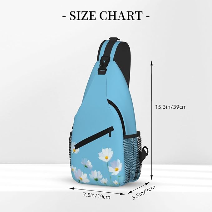 Sling Bag White Flower Blue Summer Hiking Daypack Crossbody Shoulder Backpack Travel Chest Pack for Men Women