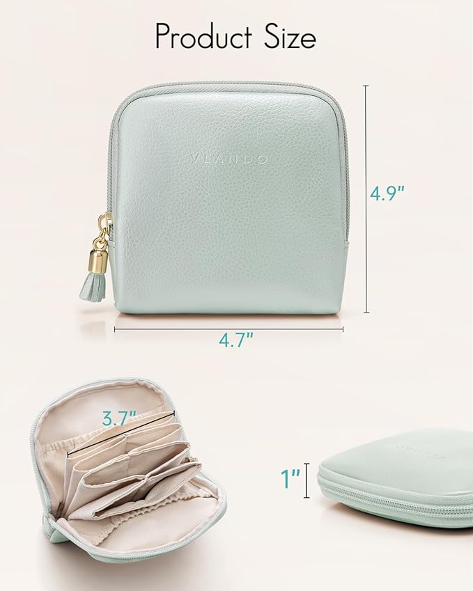 Vlando Small Jewelry Travel Case,Jewelry Pouch Bags with Zipper,Velvet Jewelry Organizer Storage Bag for Bracelet Rings Earring Travel Essentials Gifts for Women Girl-Mint Green