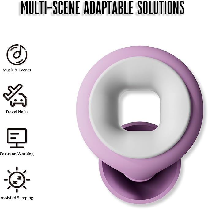 Concert Ear Plugs, 2 Pair BNU High Fidelity Noise Cancelling Earplugs Hearing Protection for Musicians,Festivals,Raves Sleep, 25-33db Noise Reduction 6 Pair Reusable Foam＆Silicon Tips in S/M/L Purple
