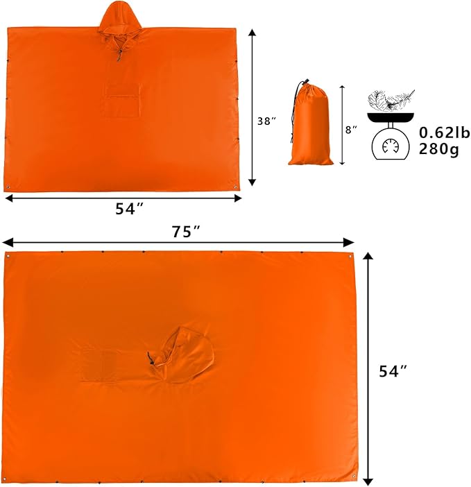 salamra Hooded Rain Poncho Waterproof Raincoat Jacket for Men/Women/Adults with Pocket