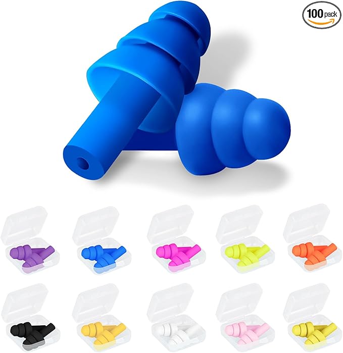 100 Pairs Ear Plugs for Sleeping Noise Cancelling, Reusable Silicone Sound Blocking Earplugs, Waterproof Noise Reduction Ear Plugs for Shooting, Swimming, Concerts, Snoring