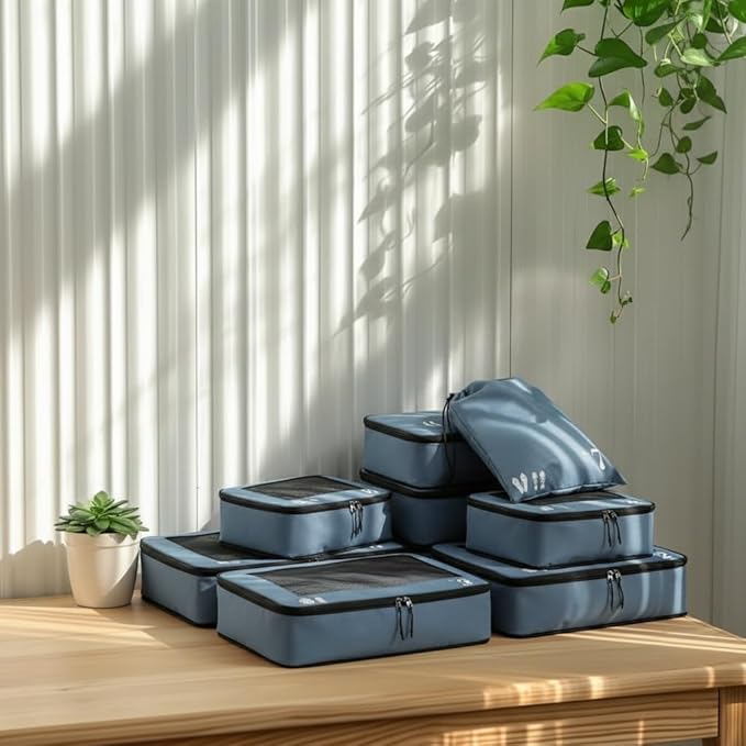 ECOHUB 7 Set Packing Cubes Tear-Resistant Luggage Packing Organizers with Number Icon for Travel Accessories Luggage Suitcase Machine Washable Packing Cubes (Blue)