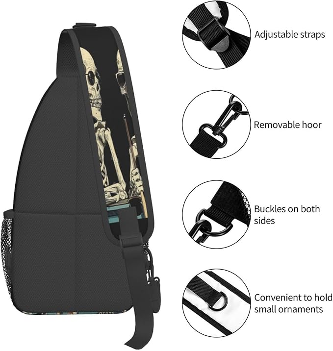 SUPLUCHOM Sling Bag Funny Skeleton Hiking Daypack Crossbody Shoulder Backpack Travel Chest Pack for Men Women