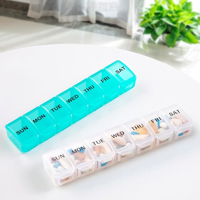 Small Pill Organizer 2 Times a Day, 2 Pack 7 Day Pill Box 1 Time a Day, Travel Friendly Day Night Vitamin Organizer, Weekly AM PM Pill Case Container