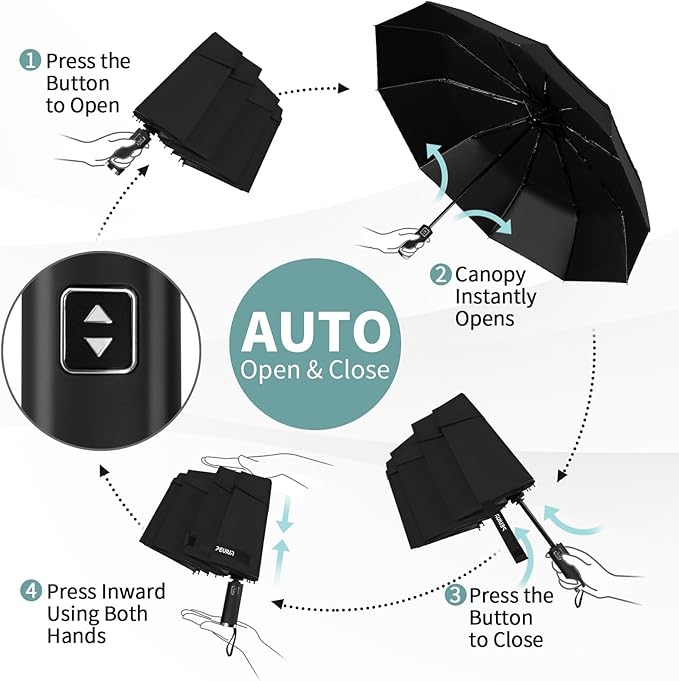 Seniny Windproof Travel Umbrella, Double Vented Canopy Large Umbrellas for Rain, Automatic Compact Umbrella for Car Backpack, Portable Pocket UV Umbrellas for Sun Protection Walking, Lightweight
