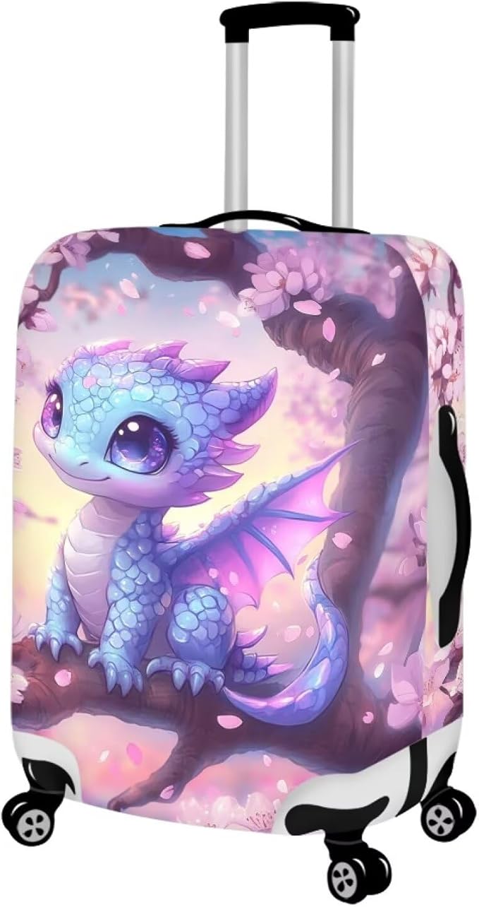 Dragon Suitcase Cover Travel Luggage Protector Washable Elastic Suitcase Covers Anti-Scratch Zip Closure Lugagge Covers for Suitcase Cherry Blossom Luggage Cover Fits 30-32 Inch, XL