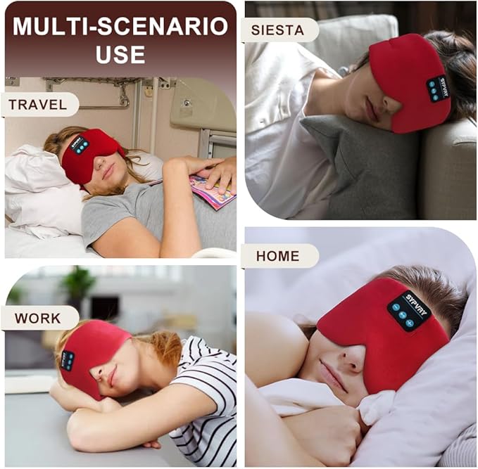Sleep Mask Bluetooth 5.4 Headphones Soft Wireless Headband Eye Mask Blackout with Microphone (Red)