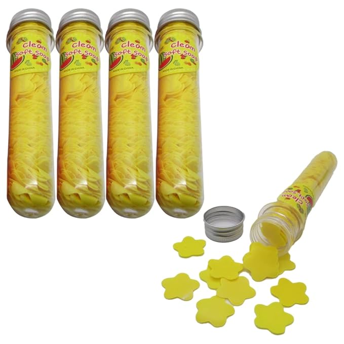 Flower Paper Soap Sheets (pack of 4) - Portable Disposable Travel Paper Soap Confetti - Foaming Hand Washing Scented Soap Flakes for Indoor, Travel, Camping, Hiking, Outdoor, (Yellow)