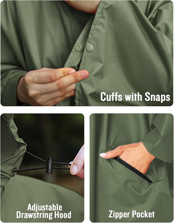 SaphiRose Unisex Rain Poncho Hooded Waterproof Raincoat for Adults Women