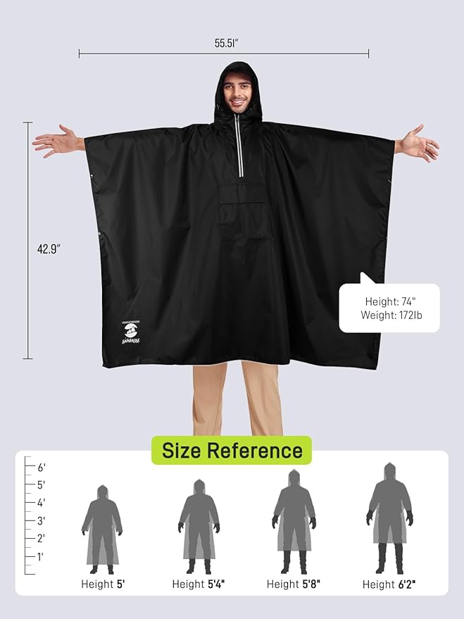 SaphiRose Hooded Rain Poncho Waterproof Raincoat Jacket for Men Women Adults