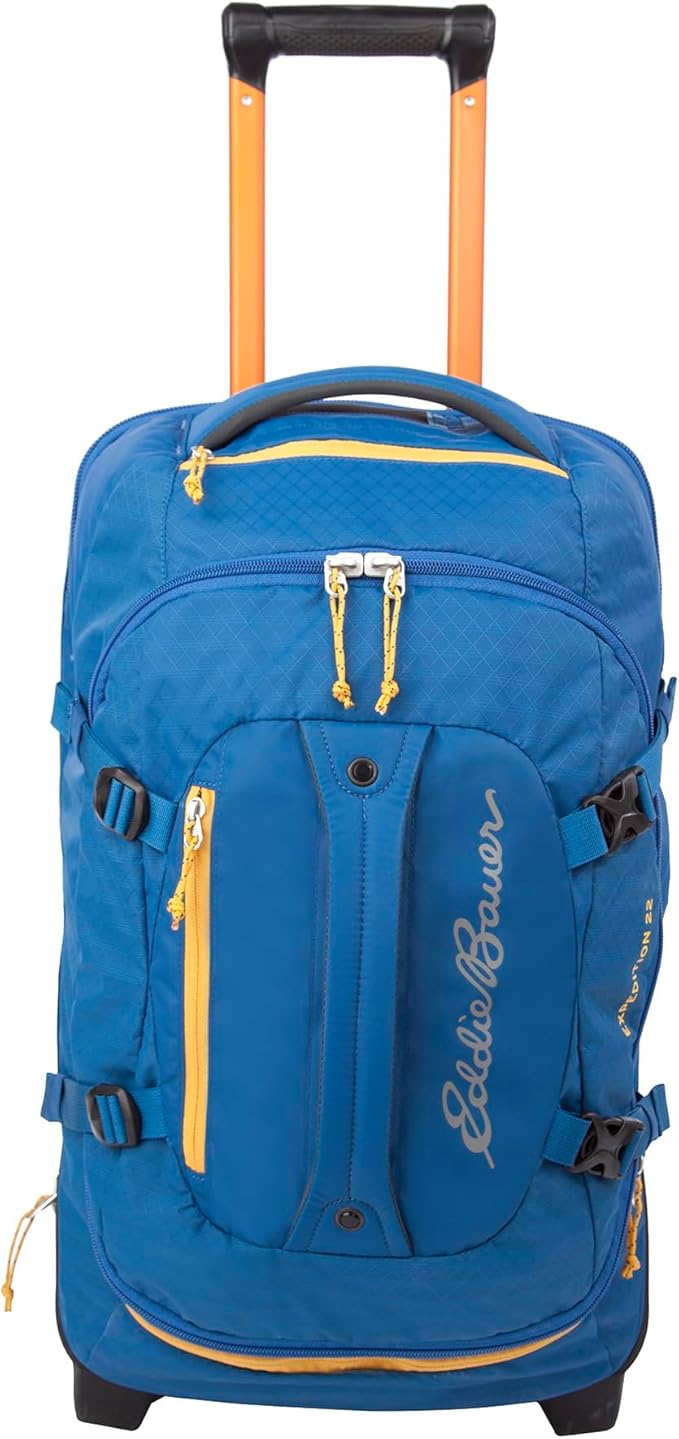 Eddie Bauer Expedition Rolling Duffel Bag with Wheels | Travel | Carry-On | Luggage | Rugged | Durable - True Blue, 22"