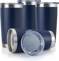 DOMICARE 20oz Stainless Steel Tumbler Bulk with Lid, Double Wall Vacuum Insulated Travel Mug, Powder Coated Coffee Cup (Powder Navy, 4)