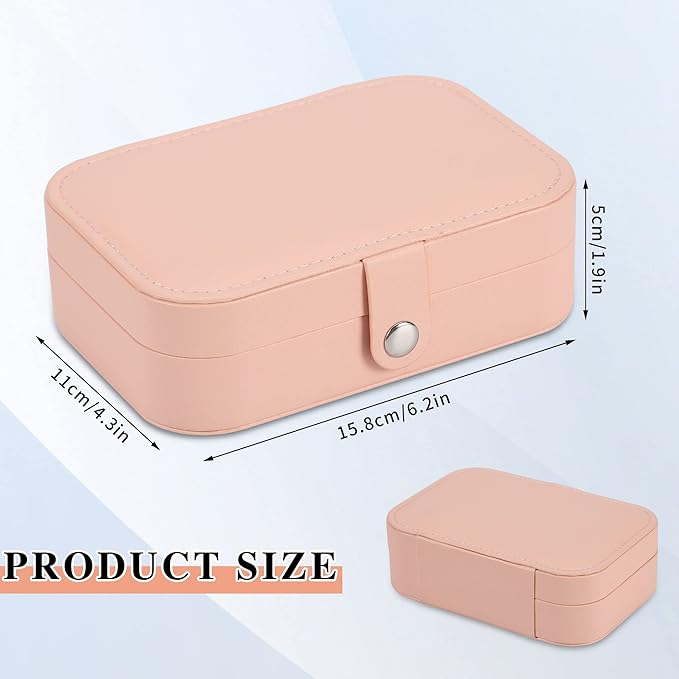 Travel Jewelry Box, PU leather Small Jewelry Organizer For Female Girls, double layer portable mini travel case for storing earrings, rings, necklaces.(Pink)