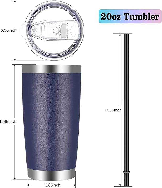 VEGOND 20oz Tumbler with Lid and Straw Stainless Steel Tumbler Cup Bulk Vacuum Insulated Double Wall Travel Coffee Mug Powder Coated Coffee Cup(Navy Blue 6 Pack