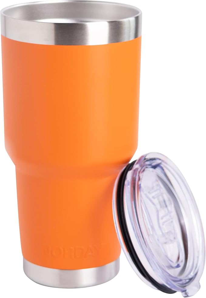 NORDAY | Tumbler with Lid - 30oz - Orange Insulated Tumbler - Stainless Steel Tumblers - Double Wall Vacuum Insulated Travel Coffee Mug for Car Cup Holder - Keeps Temperature for 24hr - Anti Spill Lid