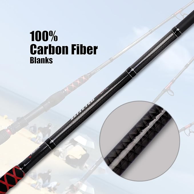 Fiblink Surf Spinning Fishing Rod 2-Piece/3-Piece Carbon Fiber Travel Fishing Rod (9-Feet / 11-Feet & 12-Feet & 15-Feet)