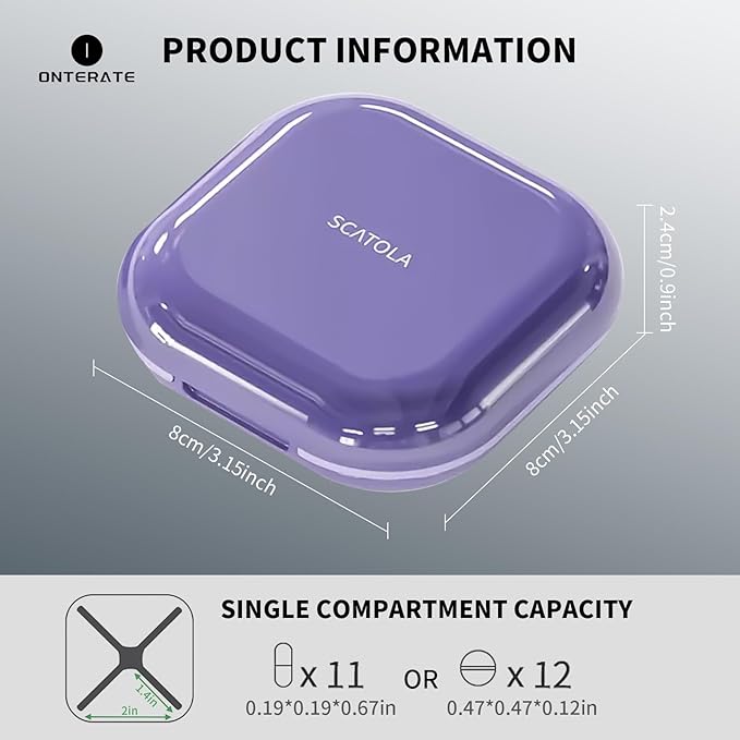 Small Pill Case, Travel Pill Box, Portable Pill Organizer, Pill Container for Pocket 4 Compartments, Daily Compact Travel Medicine Holder for Vitamins Medication (Purple)