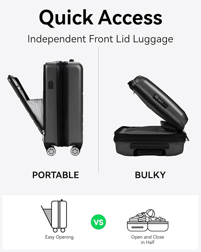 LUGGEX Carry On Luggage 22x14x9 Airline Approved, Expandable Polycarbonate Suitcase with Front Pocket (Light White, 20 Inch, 36.1L)