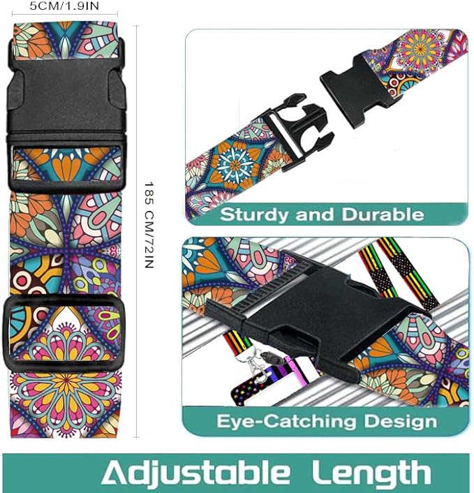 Luggage Straps for Suitcases Travel Belt Accessories, Cute Suitcase Strap, Adjustable Luggage Belt Strap, Heavy Duty with Quick-Release Buckle Luggage Strap Luxury Mandala Pattern