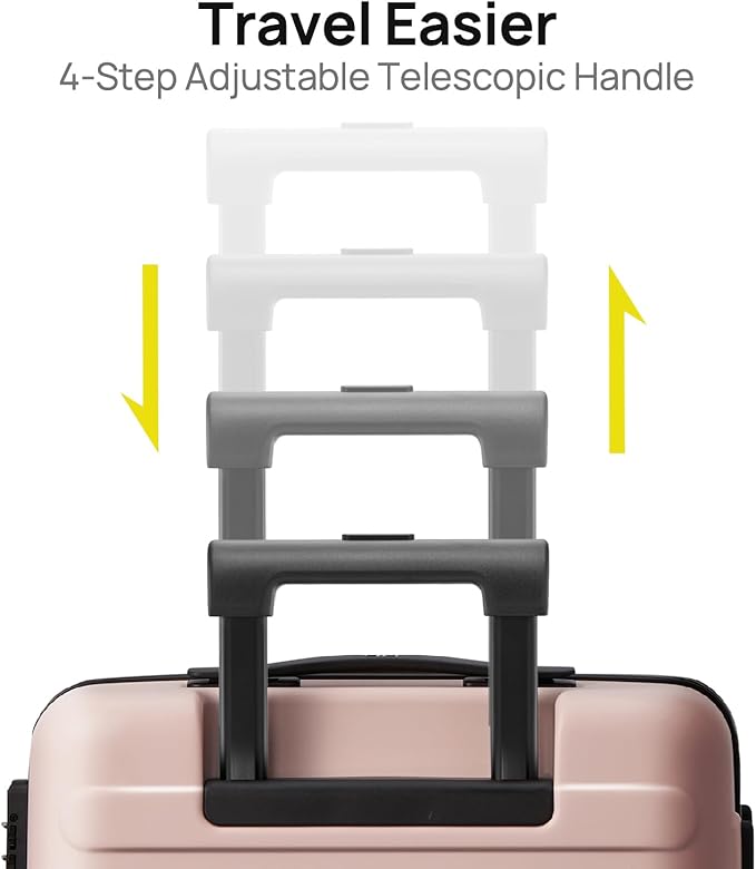 Carry on Luggage 22 X 14 X 9 Airline Approved, 20 Inch Luggage for 3-5 Days Travel, Double Spinner Wheels, 100% Hardshell PC, TSA Lock (04-Pink (Basic), Checked 28-Inch)