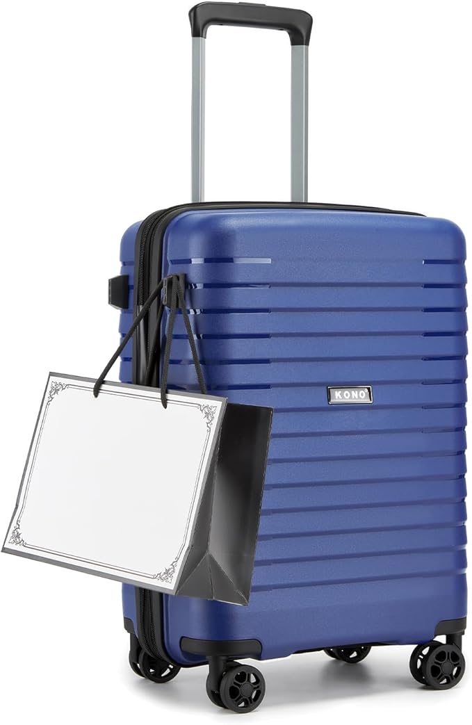 Kono 20 Inch Expandable Carry On Luggage with Spinner Wheels, Durable Hardside Luggage with Hidden Cup Holder, Lightweight Hard Shell Carry On Suitcase Airline Approved with TSA Lock(Navy Blue)
