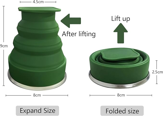 Collapsible Cup-Silicone Foldable Expandable Folding Drinking Cups-Reusable Portable Mugs-Cup For Travel, Camping, Hiking, Survival, Car, Picnic, Beach, Holiday Vacation, Outdoor Dark Green