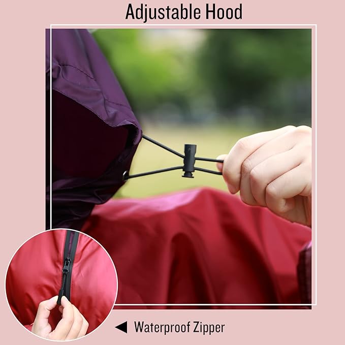 SaphiRose Rain Poncho Jacket Coat Hooded for Adults with Pockets
