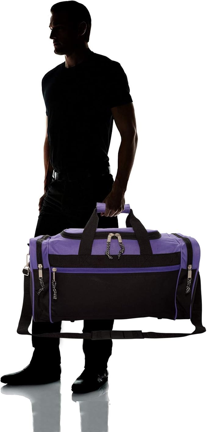 DALIX 21" Blank Sports Duffle Bag Gym Bag Travel Duffel with Adjustable Strap in Purple