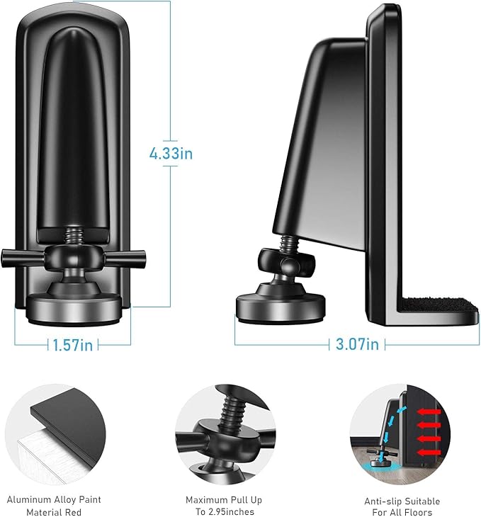 Door Jammer Door Stopper, Portable Door Security Lock for Travel/Apartment/Safety Self Defense/Personal Protection, Aluminum Alloy Anti-Slip Door Lockdown Security Device (Black)