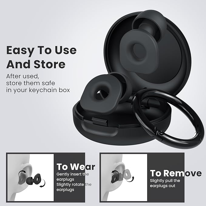 2 Pairs of Ear Plugs for Sleeping,Reusable Hearing Protection Earplugs with 8 Pairs Ear Tips & One Connector Cord,Soft Ear Plugs for Noise Reduction,Concert,Musician & Work - 25dB-30dB