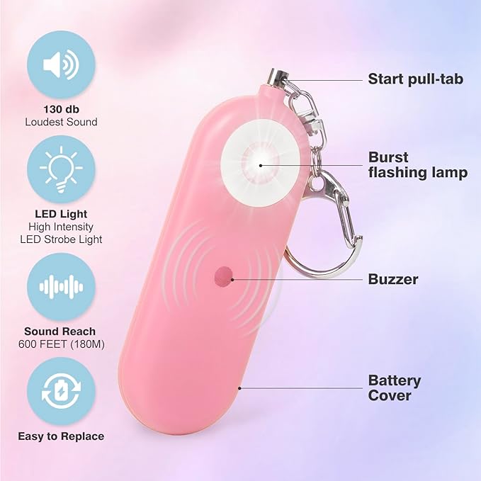 Personal Safety Alarm for Women - 130dB Self Defense Keychains Siren Whistle, Replaceable Battery with SOS LED Strobe Light - Emergency Security Safe Protection Devices for Kids Elderly