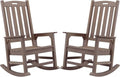 Psilvam Oversized Outdoor Rocking Chair Set of 2, Porch Rocker with 21" Wide Seat and 32" Tall Backrest, Pre-Assembled with Most Components for Effortless Installation (Brown)