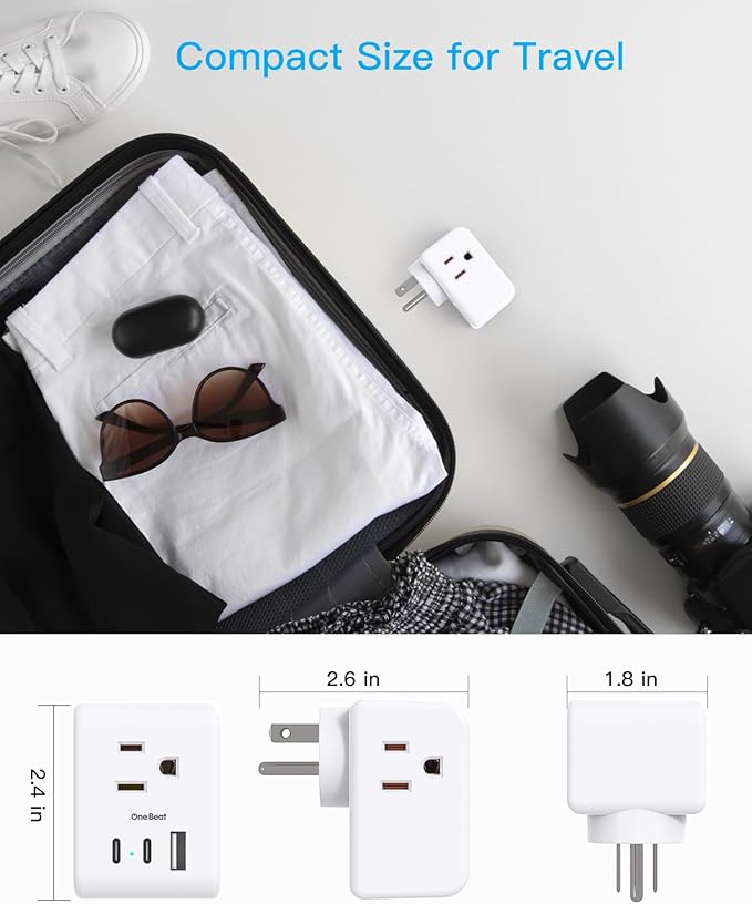 Multi Plug Outlet Extender, Power Strip Non Surge Protector Electric Outlet Splitter with 3 USB Wall Charger (2 USB C), Multiple Outlet Expander for Cruise, Dorm, Travel, Home, Office(White)