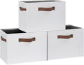 GhvyenntteS Large Fabric Storage Bins with 3 Handles, 15x11x9.6 Inch Storage Baskets for Shelves, Foldable Closet Storage Bins for Shelves, Closet Organizers and Storage Boxes, White