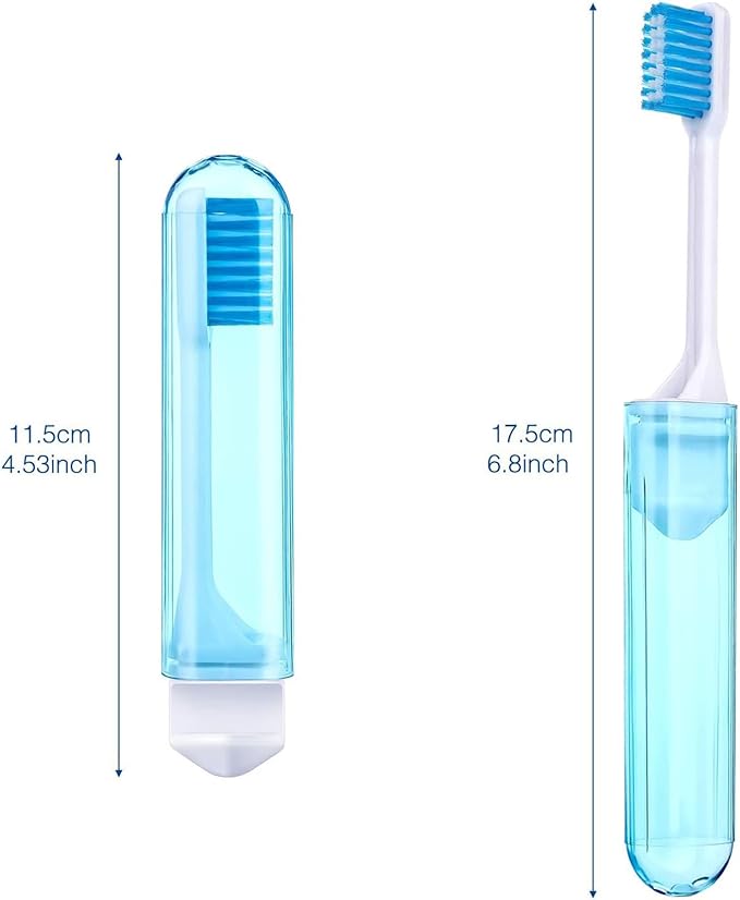 Patelai 2 Pieces Travel Toothbrush Set, Soft Bristle Mini Foldable Tooth Brush with Case, Individually Wrapped Small Portable Travel Size Toiletries Stuff for Camping (Classic Color)