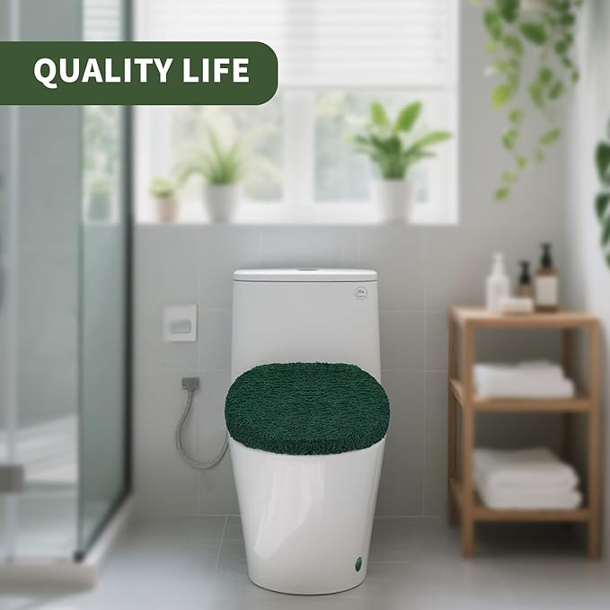 Microfiber Elongated Toilet Seat Cover 19.5"x 15" Machine Washable Solid Toilet Lid Cover Adjustable Rubber Backing Fits Most 18-19.5" L x 14-16" W Elongated Toilet Seat