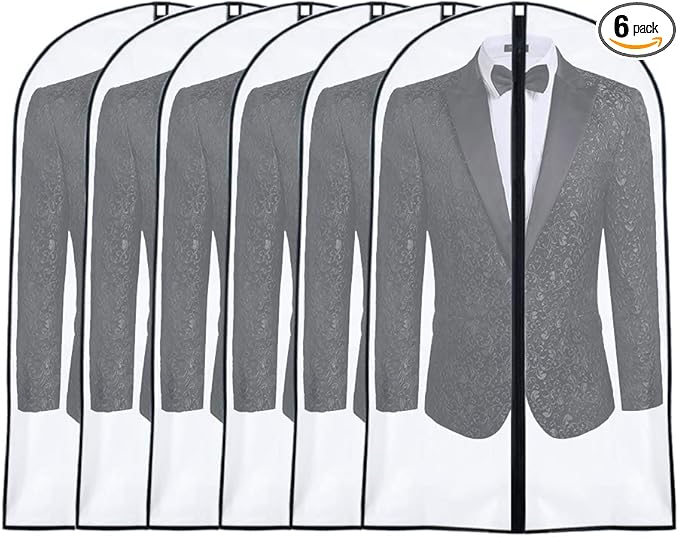 Garment Bags for Hanging Clothes 24'' x 40'' (Set of 6) suit bags for closet storage Covers for Closet with Study Full Zipper for Jacket Storage Clothes and Travel