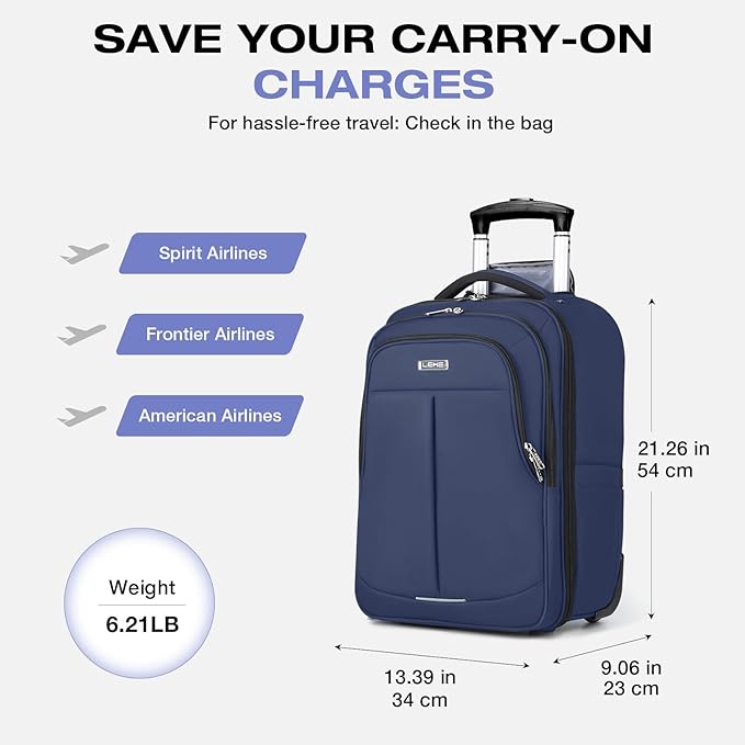 Rolling Backpack for Adults,18 Inch Waterproof Carry on Backpack with Wheels,Wheeled Backpack Carry on Luggage,Trolley Laptop Backpack with Wheels, Navy Blue Large