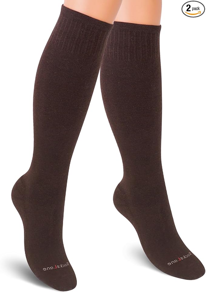 Cotton Compression Socks for Women & Men. 15-20 mmHg Support Knee-High Brown X/L