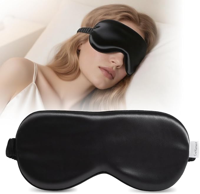 Pure 22 Momme 6A Grade Mulberry Silk Sleep Mask for Side Sleepers - 100% Blackout Eye Mask with Travel Pouch (Black)
