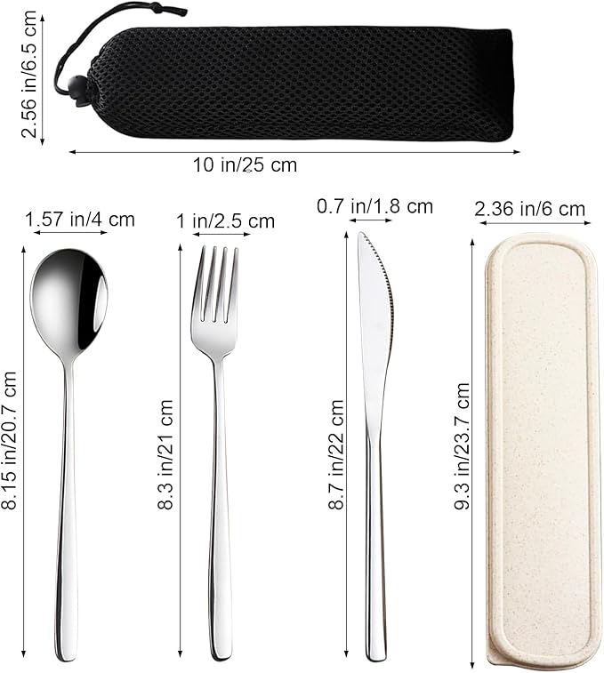 VANRA 3-Piece Portable Travel Utensils Set with Case 18/8 Stainless Steel Flatware Set Reusable Cutlery Set with Fork Spoon Knife for Lunch Travel Camping School Work Picnic (Silver)