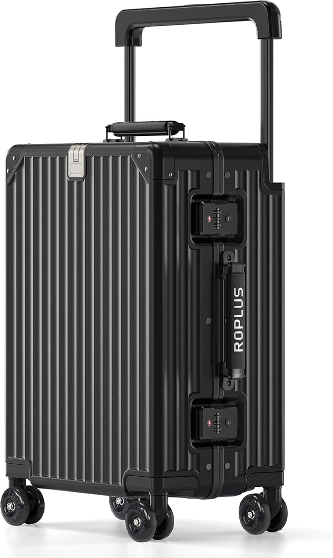 Aluminium Frame Carry on Luggage with Smooth Jelly Wheels, Hardside Zipperless Rolling Suitcase with TSA Lock (Pure Black, 21-Inch)